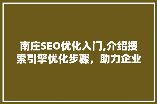南庄SEO优化入门,介绍搜索引擎优化步骤，助力企业网络营销