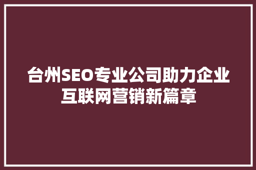 台州SEO专业公司助力企业互联网营销新篇章