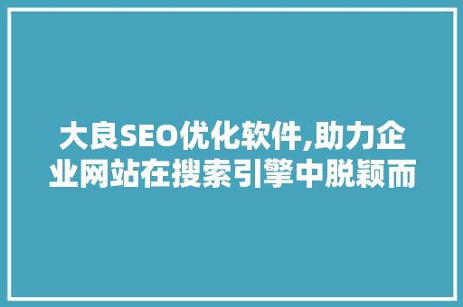 大良SEO优化软件,助力企业网站在搜索引擎中脱颖而出