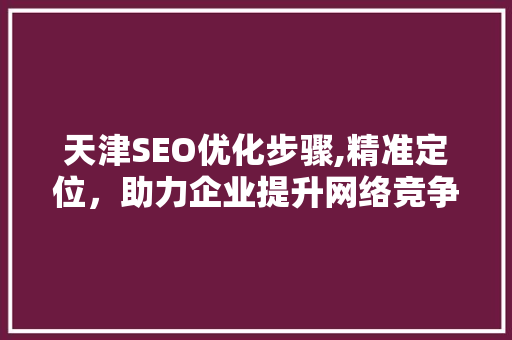 天津SEO优化步骤,精准定位，助力企业提升网络竞争力