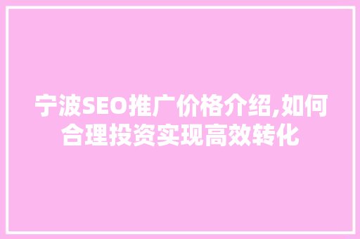 宁波SEO推广价格介绍,如何合理投资实现高效转化  第1张