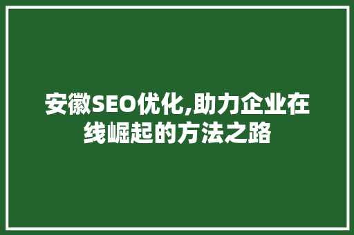 安徽SEO优化,助力企业在线崛起的方法之路