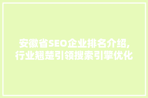 安徽省SEO企业排名介绍,行业翘楚引领搜索引擎优化新风向