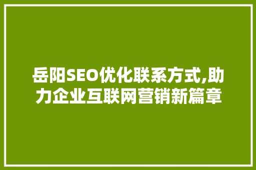 岳阳SEO优化联系方式,助力企业互联网营销新篇章