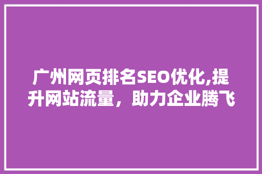 广州网页排名SEO优化,提升网站流量，助力企业腾飞