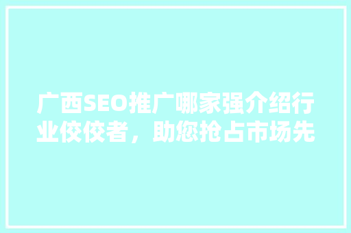 广西SEO推广哪家强介绍行业佼佼者，助您抢占市场先机！