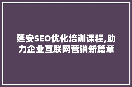 延安SEO优化培训课程,助力企业互联网营销新篇章