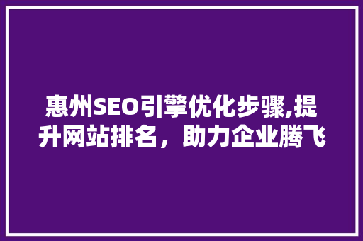 惠州SEO引擎优化步骤,提升网站排名，助力企业腾飞
