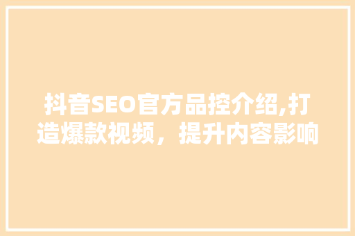 抖音SEO官方品控介绍,打造爆款视频，提升内容影响力