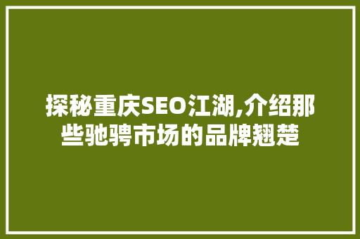 探秘重庆SEO江湖,介绍那些驰骋市场的品牌翘楚