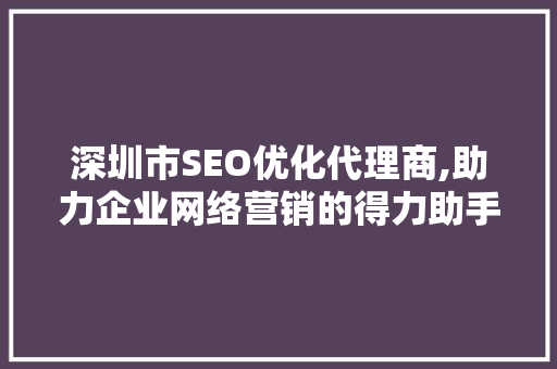 深圳市SEO优化代理商,助力企业网络营销的得力助手