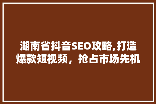 湖南省抖音SEO攻略,打造爆款短视频，抢占市场先机
