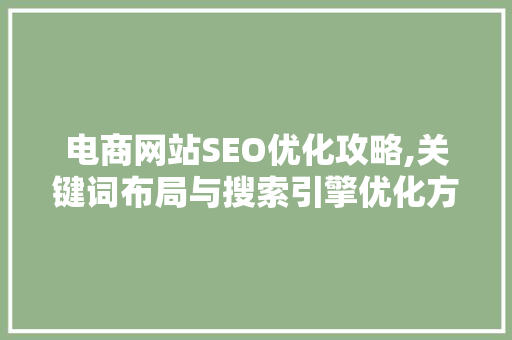 电商网站SEO优化攻略,关键词布局与搜索引擎优化方法