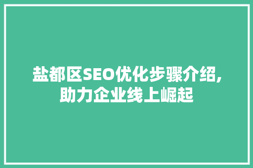 盐都区SEO优化步骤介绍,助力企业线上崛起
