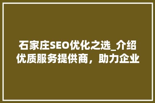 石家庄SEO优化之选_介绍优质服务提供商，助力企业腾飞