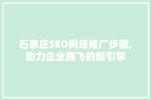 石家庄SEO网络推广步骤,助力企业腾飞的新引擎