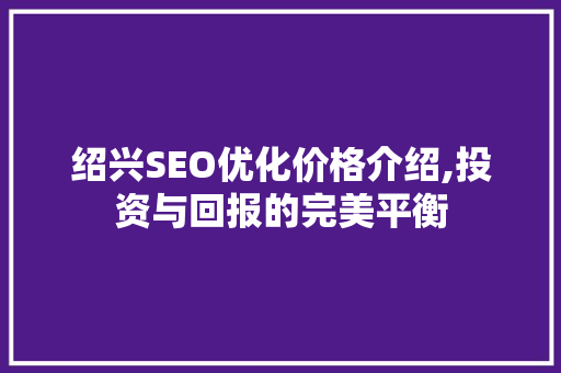绍兴SEO优化价格介绍,投资与回报的完美平衡