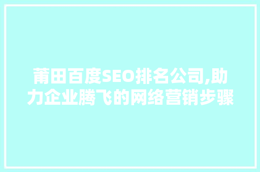 莆田百度SEO排名公司,助力企业腾飞的网络营销步骤
