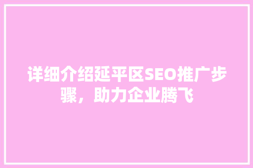 详细介绍延平区SEO推广步骤，助力企业腾飞