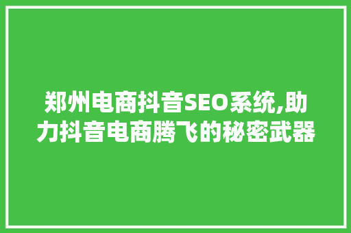郑州电商抖音SEO系统,助力抖音电商腾飞的秘密武器