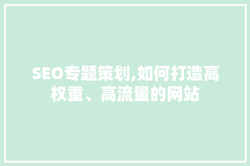 SEO专题策划,如何打造高权重、高流量的网站