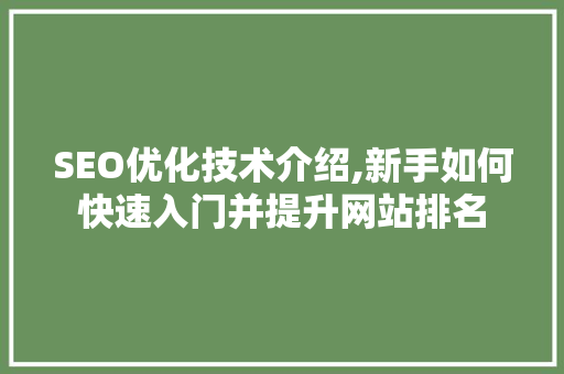 SEO优化技术介绍,新手如何快速入门并提升网站排名  第1张