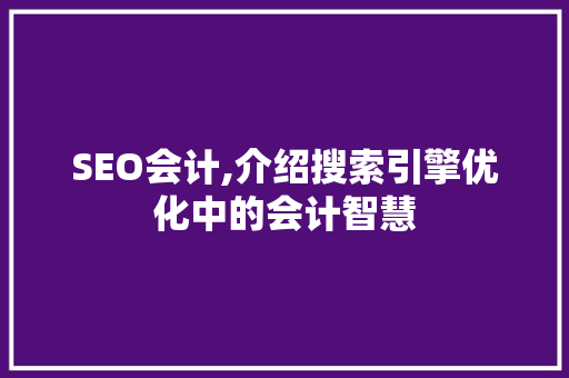 SEO会计,介绍搜索引擎优化中的会计智慧