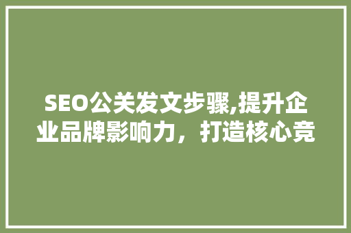 SEO公关发文步骤,提升企业品牌影响力，打造核心竞争力