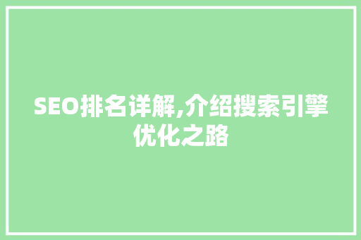 SEO排名详解,介绍搜索引擎优化之路