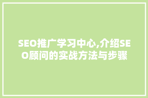 SEO推广学习中心,介绍SEO顾问的实战方法与步骤