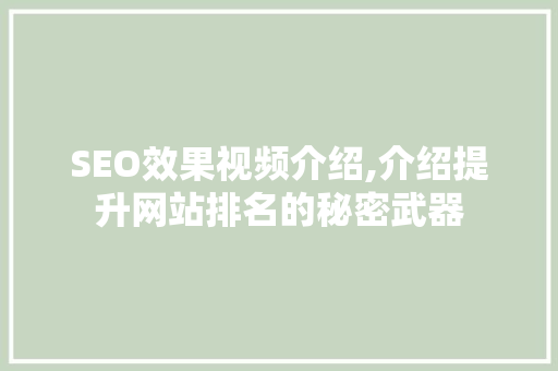 SEO效果视频介绍,介绍提升网站排名的秘密武器