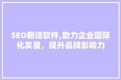 SEO翻译软件,助力企业国际化发展，提升品牌影响力