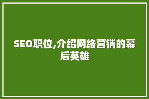 SEO职位,介绍网络营销的幕后英雄