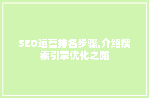 SEO运营排名步骤,介绍搜索引擎优化之路