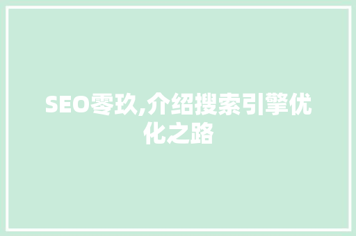 SEO零玖,介绍搜索引擎优化之路