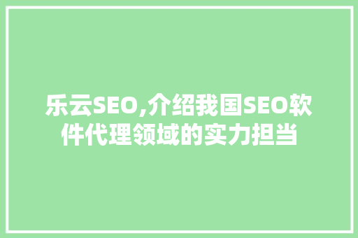 乐云SEO,介绍我国SEO软件代理领域的实力担当