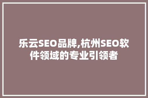 乐云SEO品牌,杭州SEO软件领域的专业引领者