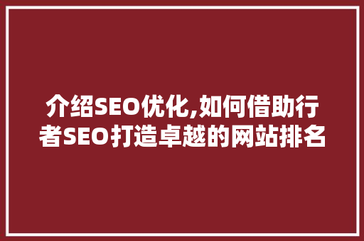 介绍SEO优化,如何借助行者SEO打造卓越的网站排名