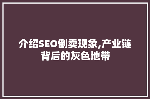 介绍SEO倒卖现象,产业链背后的灰色地带