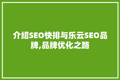 介绍SEO快排与乐云SEO品牌,品牌优化之路
