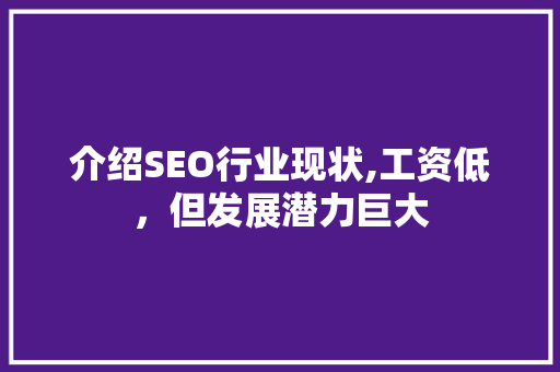 介绍SEO行业现状,工资低，但发展潜力巨大