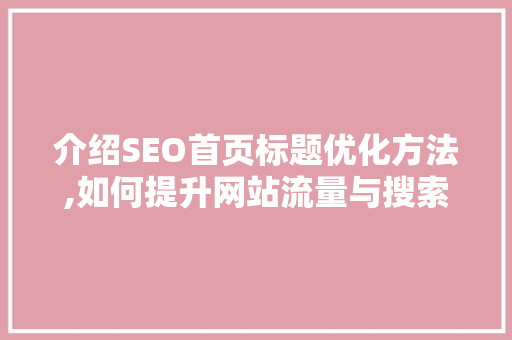 介绍SEO首页标题优化方法,如何提升网站流量与搜索引擎排名