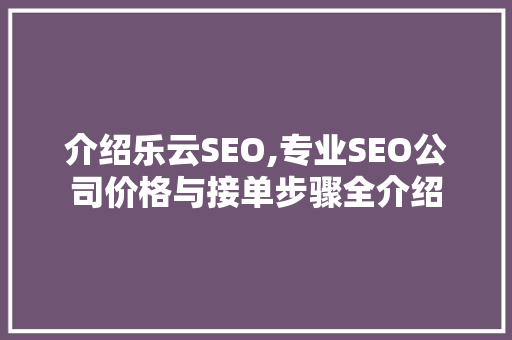 介绍乐云SEO,专业SEO公司价格与接单步骤全介绍