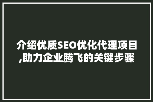 介绍优质SEO优化代理项目,助力企业腾飞的关键步骤