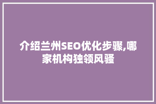 介绍兰州SEO优化步骤,哪家机构独领风骚
