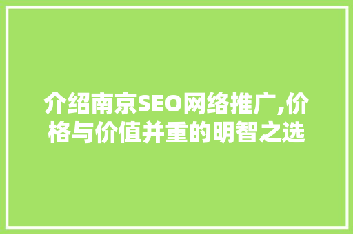 介绍南京SEO网络推广,价格与价值并重的明智之选