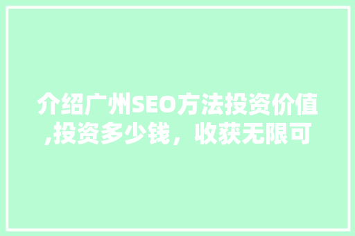 介绍广州SEO方法投资价值,投资多少钱，收获无限可能