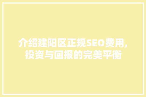 介绍建阳区正规SEO费用,投资与回报的完美平衡