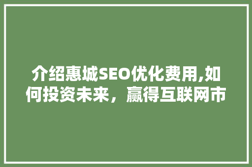 介绍惠城SEO优化费用,如何投资未来，赢得互联网市场先机