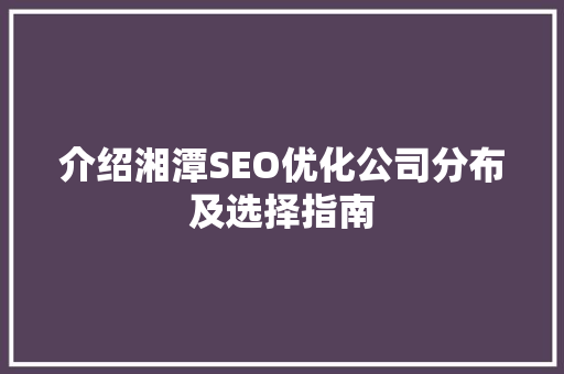 介绍湘潭SEO优化公司分布及选择指南